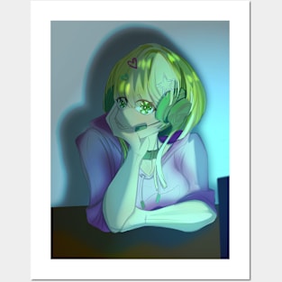 Anime Blonde Hair Girl being a Gamer Girl Posters and Art